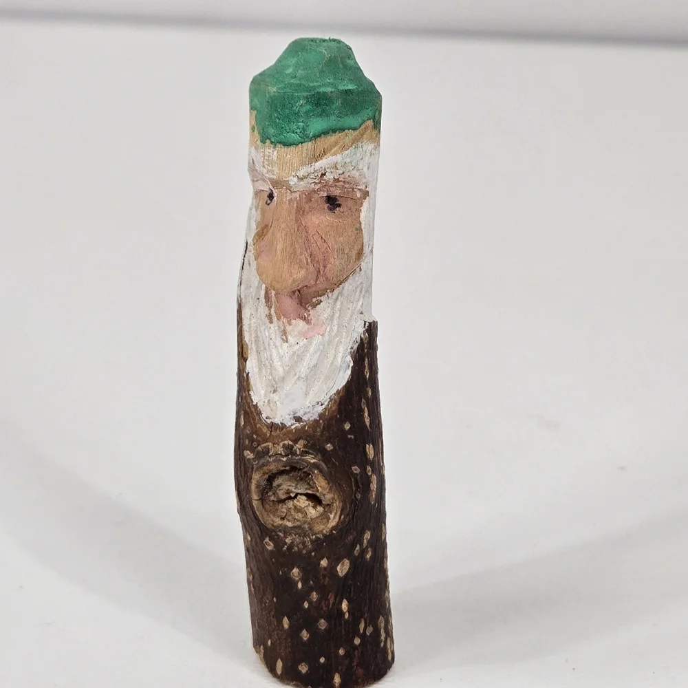 VTG Hand Carved Cottonwood Bark Folk Art Skinny Santa Claus‎ Elf Holiday